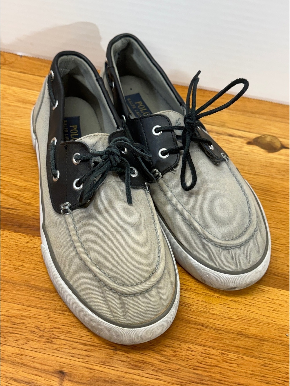 Polo Ralph Lauren Rylander Mens 10D Gray Chino Leather Boat Shoes Preppy Deck